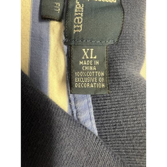 Polo Ralph Lauren Mens XL Short Sleeve Polo Shirt Blue Stripe Orange Logo Preppy - Picture 6 of 9